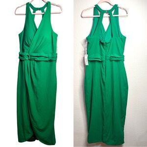 Siena Women’s Sleeveless Midi Dress Green Plus Size14 V-Neck Faux Wrap Cocktail‎